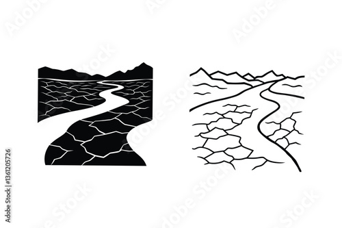 Drought impact River shrinking, cracked land, arid landscape, water scarcity, environmental crisis