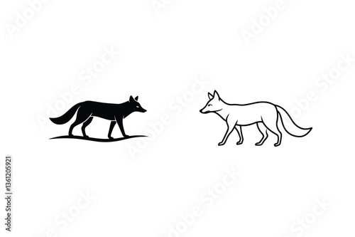 Black and White Fox Silhouettes Simple Animal Line Art Designs