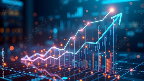 Business Growth Chart with Dynamic Lighting and Data Effects