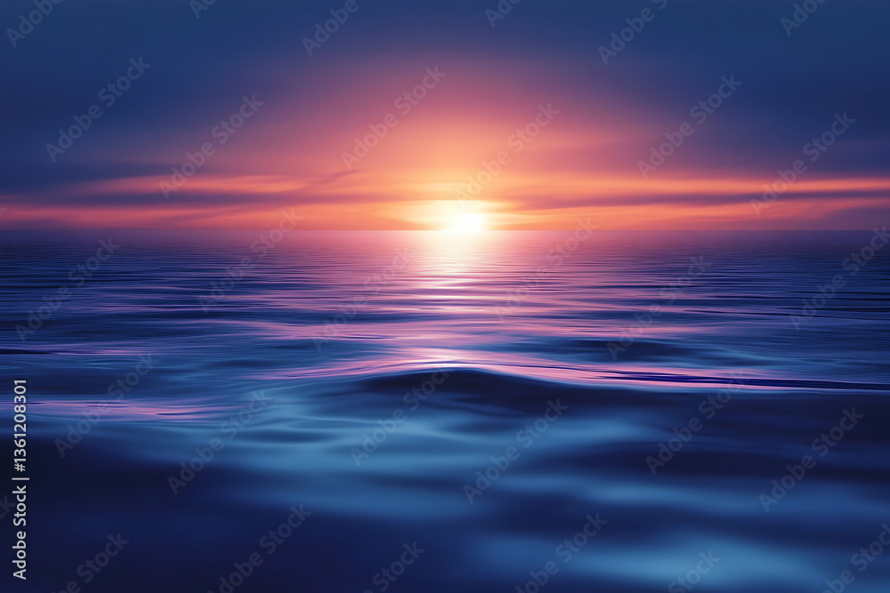 Obraz premium Deep violet‑blue ocean at twilight with glowing horizon and smooth waves, creating a cinematic, moody seascape full of mystery and calm power.