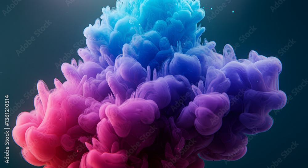 A mesmerizing abstract scene of colorful ink swirling in water, forming delicate cloud-like formations. The colors transition smoothly from soft blue to vibrant purple and rich pink. A mesmerizing abstract scene of colorful ink swirling in water, forming delicate cloud-like formations. The colors transition smoothly from soft blue to vibrant purple and rich pink.