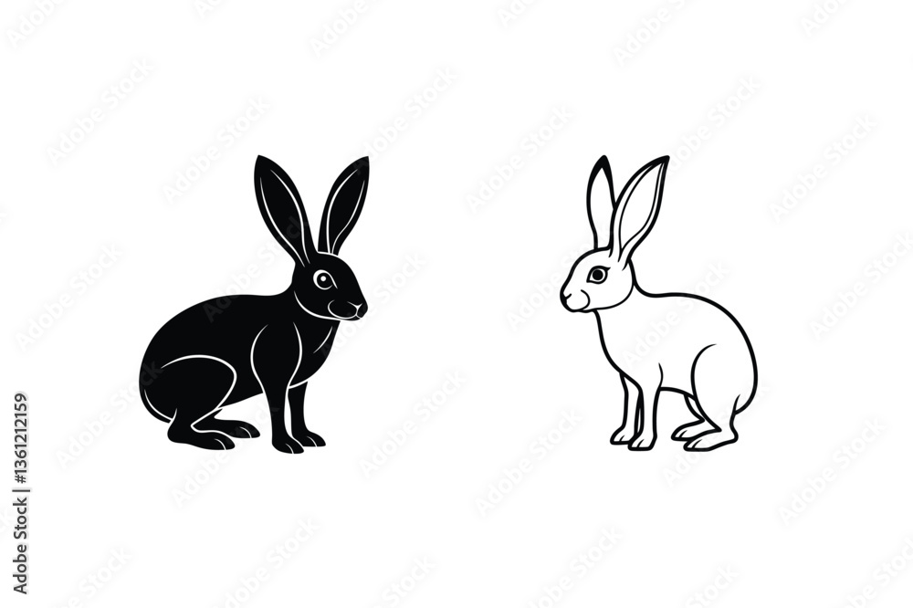 Black and White Rabbit Illustrations Hare, Leporidae, Mammal Designs Black and White Rabbit Illustrations Hare, Leporidae, Mammal Designs