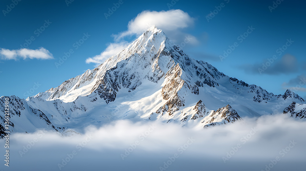 Fototapeta premium Majestic snow-capped mountain peak alpine region scenic photography outdoor adventure aerial view nature's serenity