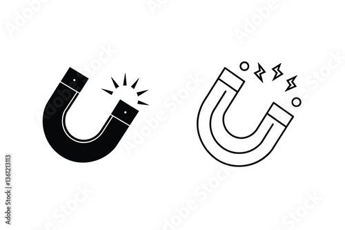 Magnet icons, attracting, magnetism, power, force, energy, pull, symbols, design, illustration