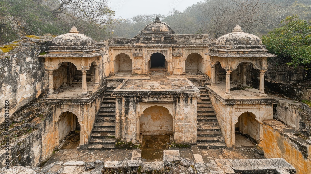 Obraz premium Ancient stone water well with tiered architecture