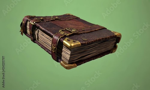 4k green screen video frame of a mystical book floating weightlessly in the air, radiating magical energy against a solid green background