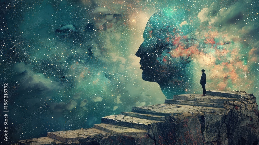 Fototapeta premium Contemplative path, philosophical study: wisdom pursuit, abstract reasoning, intellectual depth, logical examination, deep reflection, conceptual analysis, profound understanding, truth exploration.
