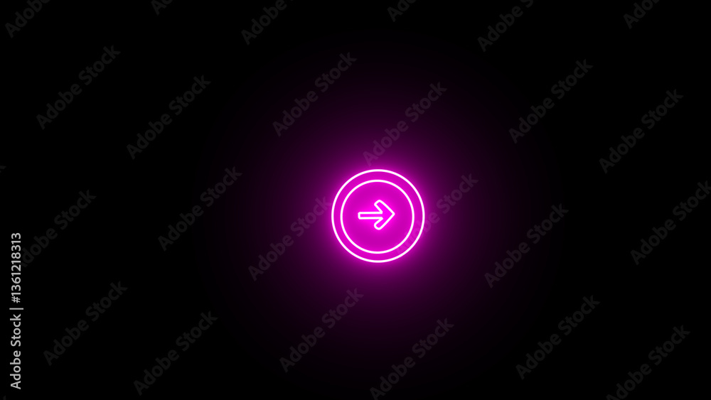 Neon right arrow sign with neon circle animation. pink color neon line directional right arrow animation.with black background. Neon right arrow sign with neon circle animation. pink color neon line directional right arrow animation.with black background.