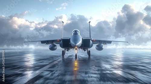 Wallpaper Mural Mighty F-15 Eagle Fighter Jet on Runway, Dramatic Cloudscape Torontodigital.ca