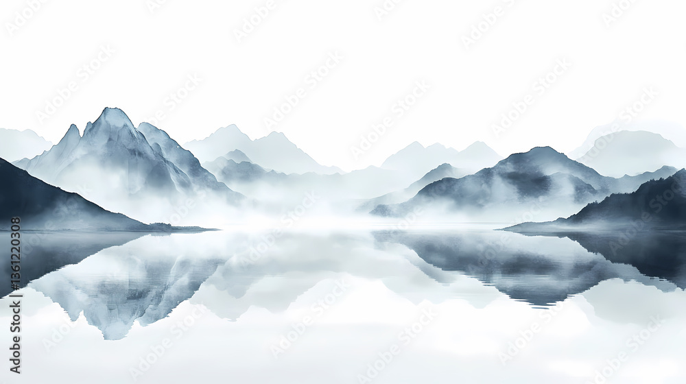 Fototapeta premium Misty Mountain Landscape in Ink Wash Style