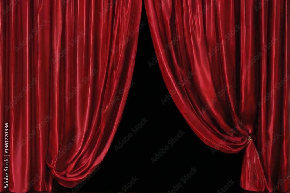 Fototapeta premium Dramatic Red Satin Curtains on Black Background