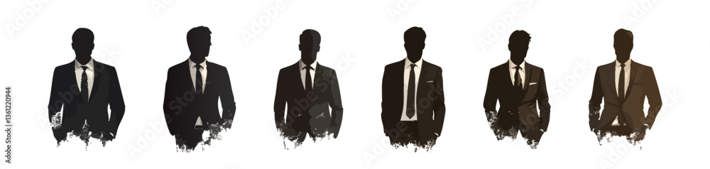 Group of Silhouettes of Businessmen in Suits Sitting in a Professional Setting with a Dark Background Group of Silhouettes of Businessmen in Suits Sitting in a Professional Setting with a Dark Background