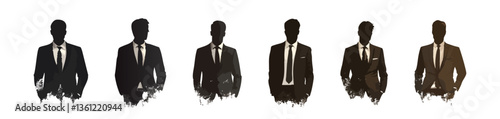 Group of Silhouettes of Businessmen in Suits Sitting in a Professional Setting with a Dark Background