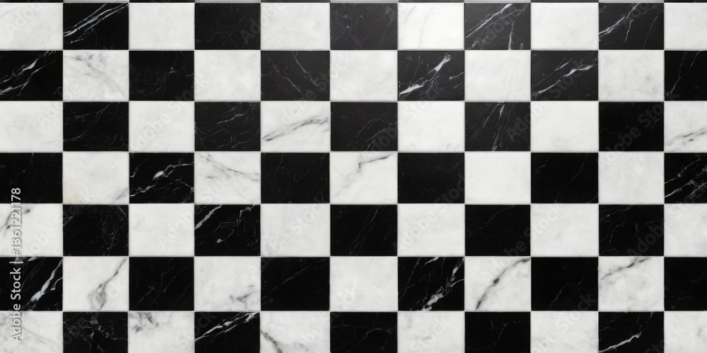 Fototapeta premium Black and White Marble Tile Checkerboard Pattern with Luxurious Glossy Finish