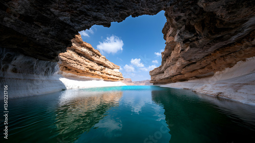 Bright Blue Water Reflecting in a Cave Canyon