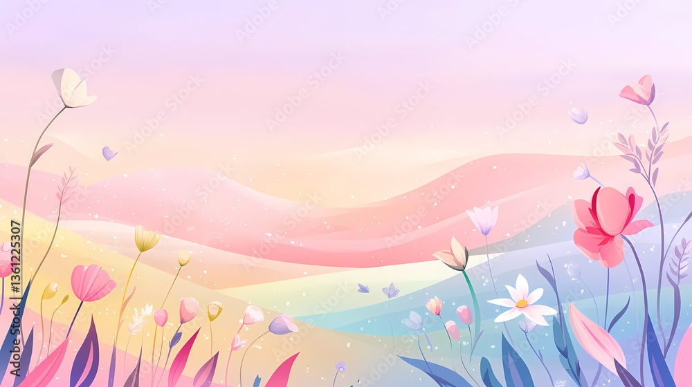 Fototapeta premium Pastel Floral Landscape Scene