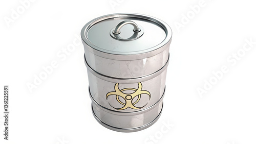 metal container with biohazard symbol is used for waste disposal