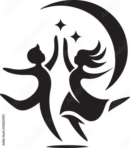 dancing children logo or icon silhouette design vector illustration
