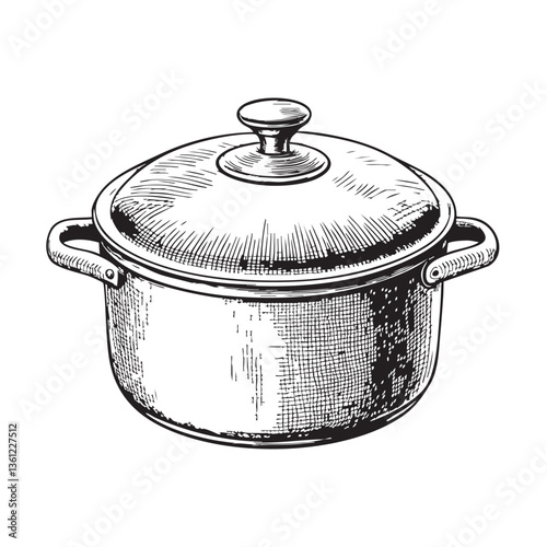 cooking pot engraving vector illustration