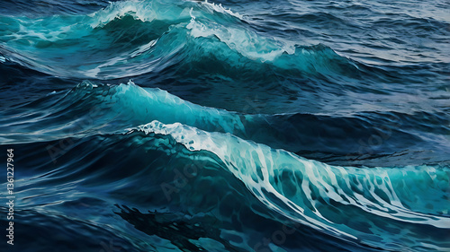A serene and calming background featuring deep blue ocean waves, creating a peaceful and dynamic atmosphere. The flowing movement of the waves brings a sense of tranquility and natural beauty.