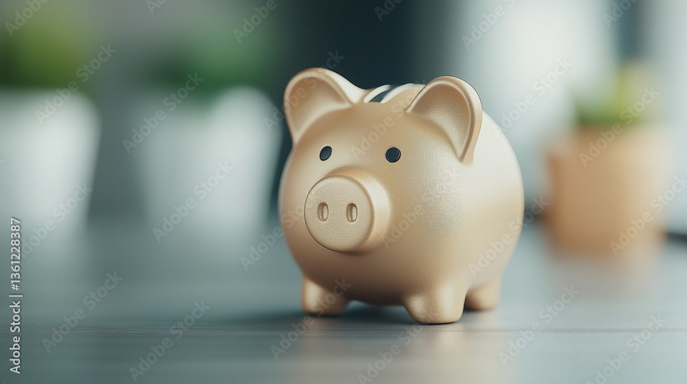 Golden Piggy Bank Close-Up | Realistic 3D Render with Blank Space for Branding & Design Golden Piggy Bank Close-Up | Realistic 3D Render with Blank Space for Branding & Design