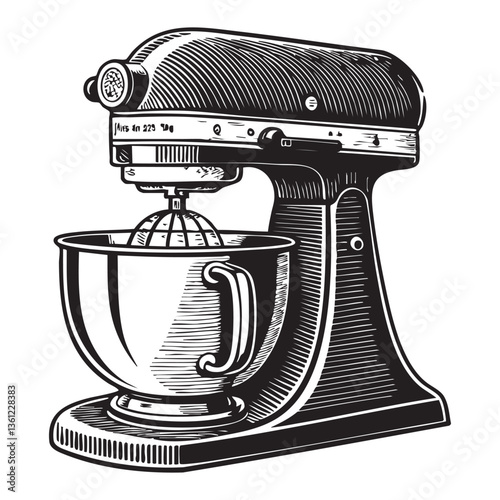 kitchen stand mixer engraving vector illustration