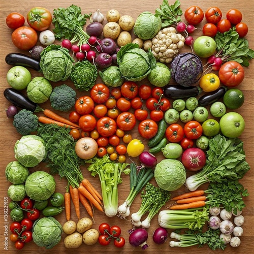 Wallpaper Mural Fresh Organic Vegetables Assorted on Rustic Wooden Background Torontodigital.ca