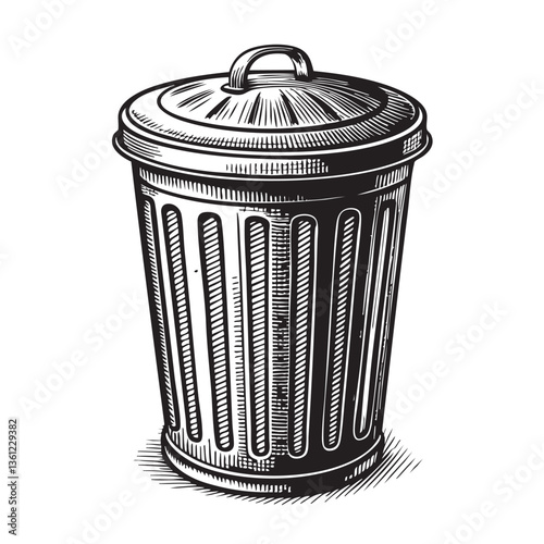 trash can engraving vector illustration