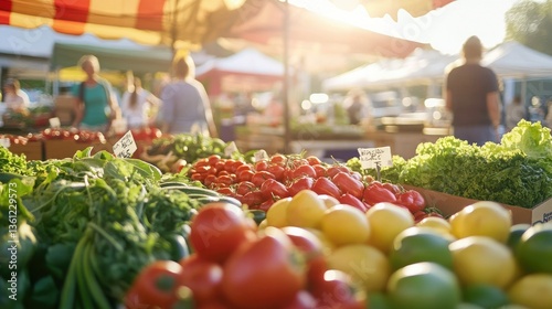 A vibrant farmer’s market filled with organic fruits, vegetables, and handmade products, supporting local sustainability.