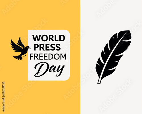 World Press Freedom Day: Feather Quill and Flying Dove Symbolizing Liberty.