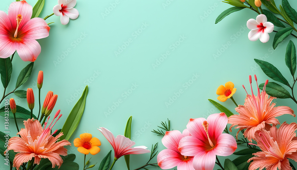 Obraz premium “Leaves and flowers on a dark background