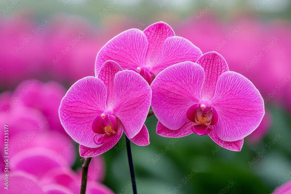 Beautiful pink orchids in a lush garden, showcasing vibrant petals and delicate beauty. Beautiful pink orchids in a lush garden, showcasing vibrant petals and delicate beauty.