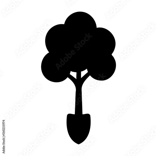 Arboreal Glyph: Isolated Tree Icon in Deep Black
