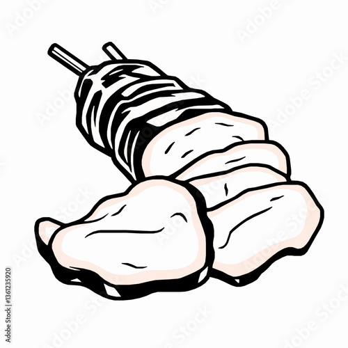 black outline vector of char siu barbecue pork with glazed caramelized sauce isolated on a white background