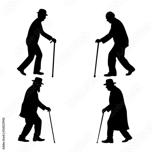 Old Man Black Silhouette Collection Vector Design