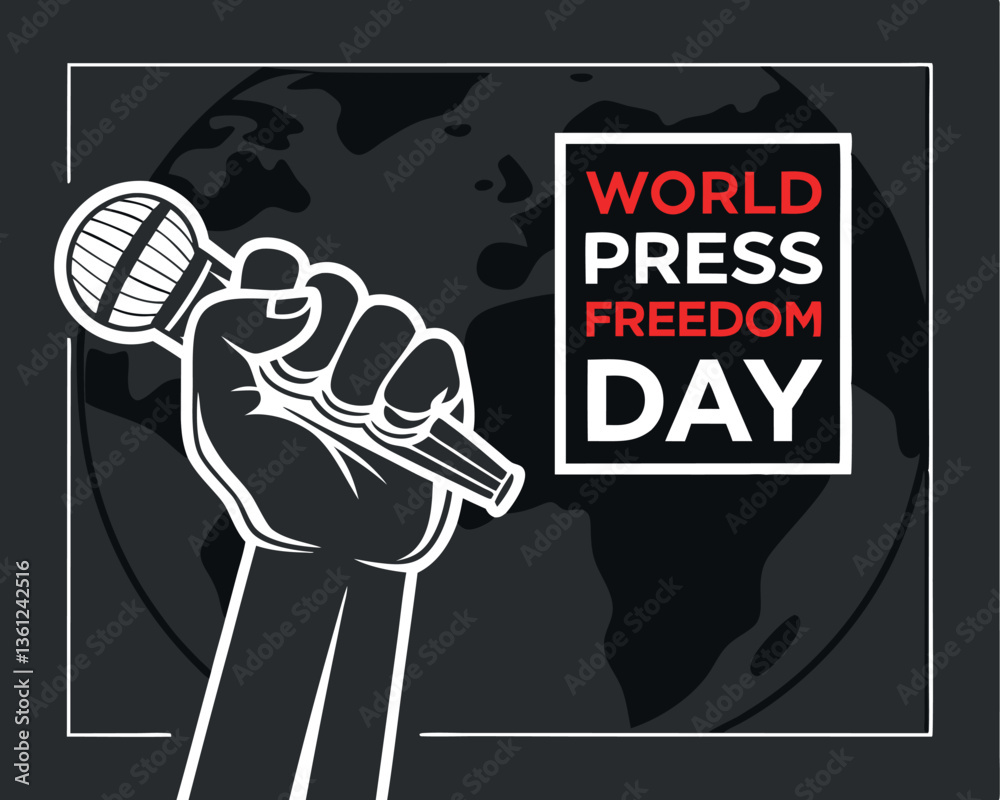 Fototapeta premium Raised Fist Holding Microphone for World Press Freedom Day: Powerful Voice.