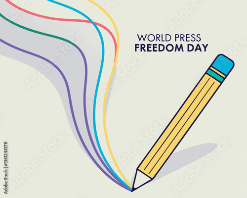 World Press Freedom Day Illustration with Pencil Drawing Colorful Lines.