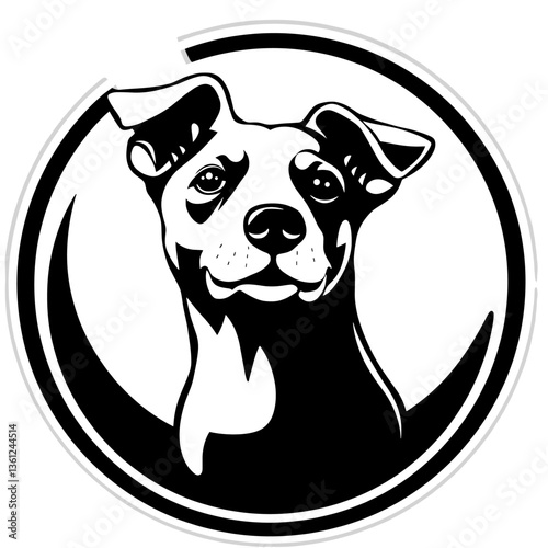 A sleek and stylish black-and-white dog portrait with a dynamic design