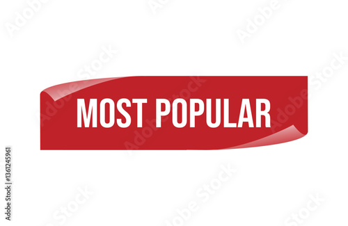 Red banner most popular isolated on white background.