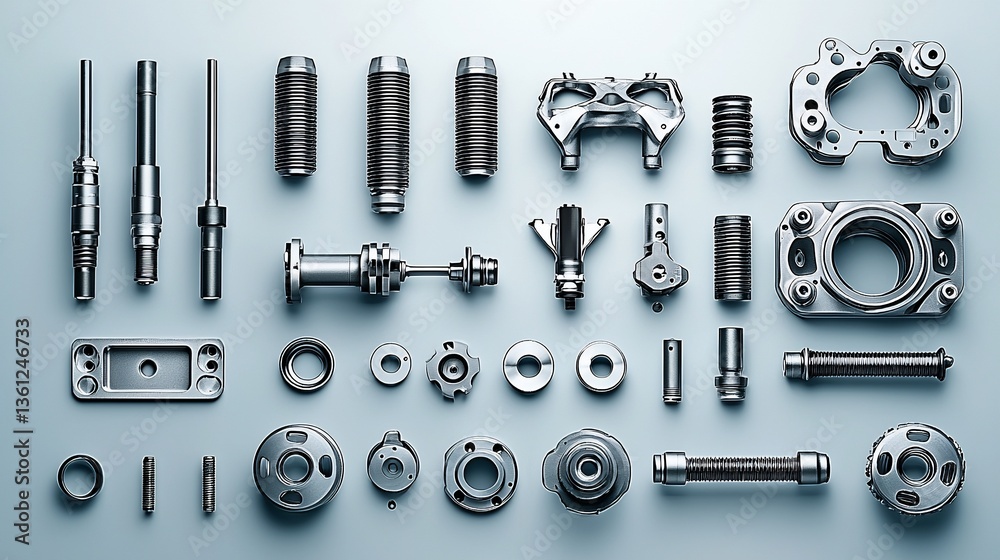 Obraz premium Metal Parts Arranged on Light Blue Surface