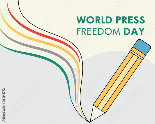 World Press Freedom Day Illustration with Pencil Drawing Colorful Lines.