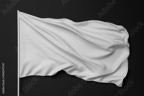 plain white flag gently waving against vibrant monochrome backdrop offers ample copy space symbolizing peace and neutrality