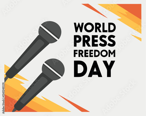 World Press Freedom Day Graphic with Microphones and Abstract Shapes.