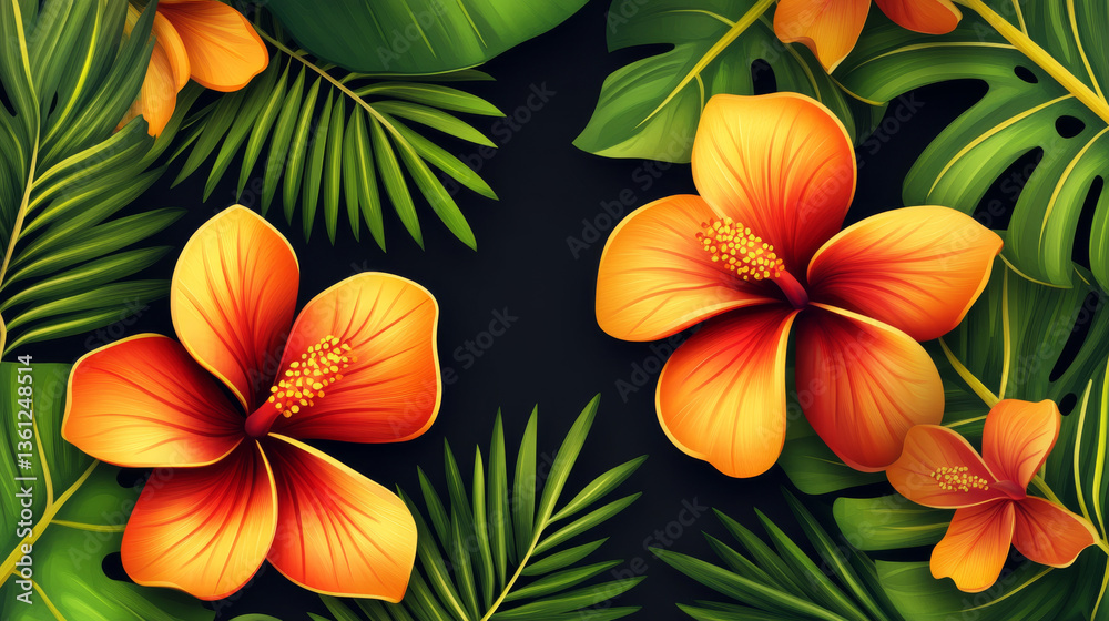 custom made wallpaper toronto digitalVibrant tropical flowers and lush green leaves pattern