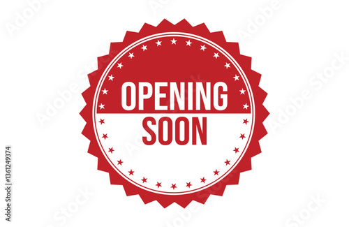 Opening soon red ribbon label banner.
