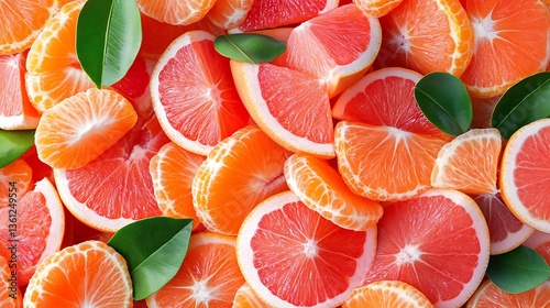 Vibrant Citrus Slices: Grapefruit and Mandarin Segments Close-Up AI Generated