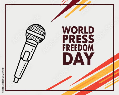 World Press Freedom Day Graphic with Microphones and Abstract Shapes.