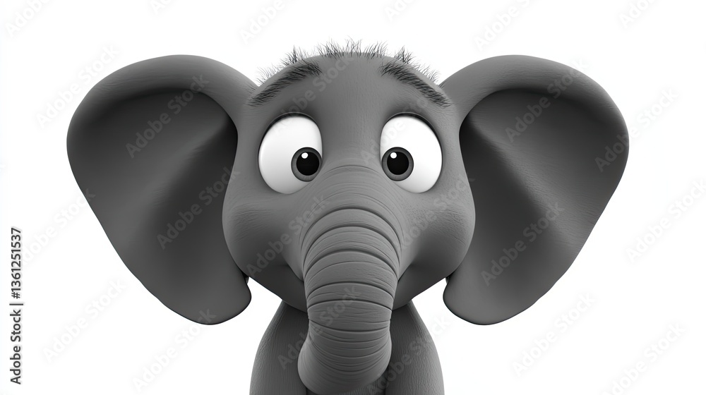 Fototapeta premium An adorable cartoon elephant stares forward with oversized ears and eyes