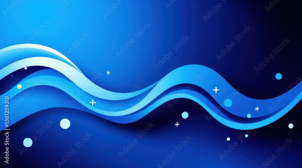 Abstract Blue Waves with Circles and Crosses Digital Background Abstract Blue Waves with Circles and Crosses Digital Background