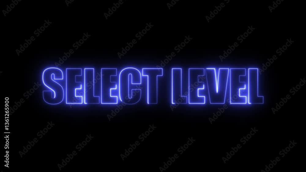 Blue Neon Select Level Text Effect on Black Background. Select Level Neon Text Animation Over Glowing Line on Black Background Blue Neon Select Level Text Effect on Black Background. Select Level Neon Text Animation Over Glowing Line on Black Background